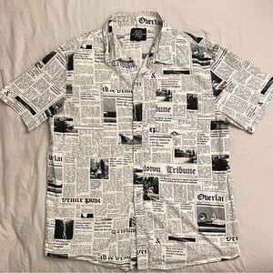 Jaywalker Newspaper Print Button Up